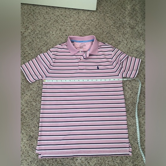 Polo Ralph Lauren Performance Boys Pink Stripe Short Sleeve Polo Shirt L 14/16 - Picture 2 of 3
